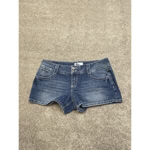 00s Y2K McBling bombshell festival Low Rise Cheeky Denim Shorts SO Sz 11 Fitted